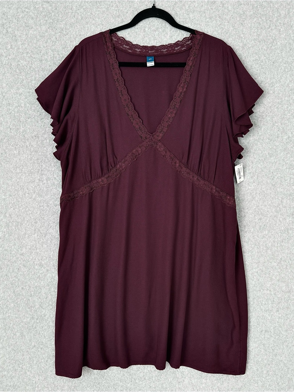 Old Navy Womens Lace Trim Mini Dress XXL Burgundy Purple Romantic Casua READ